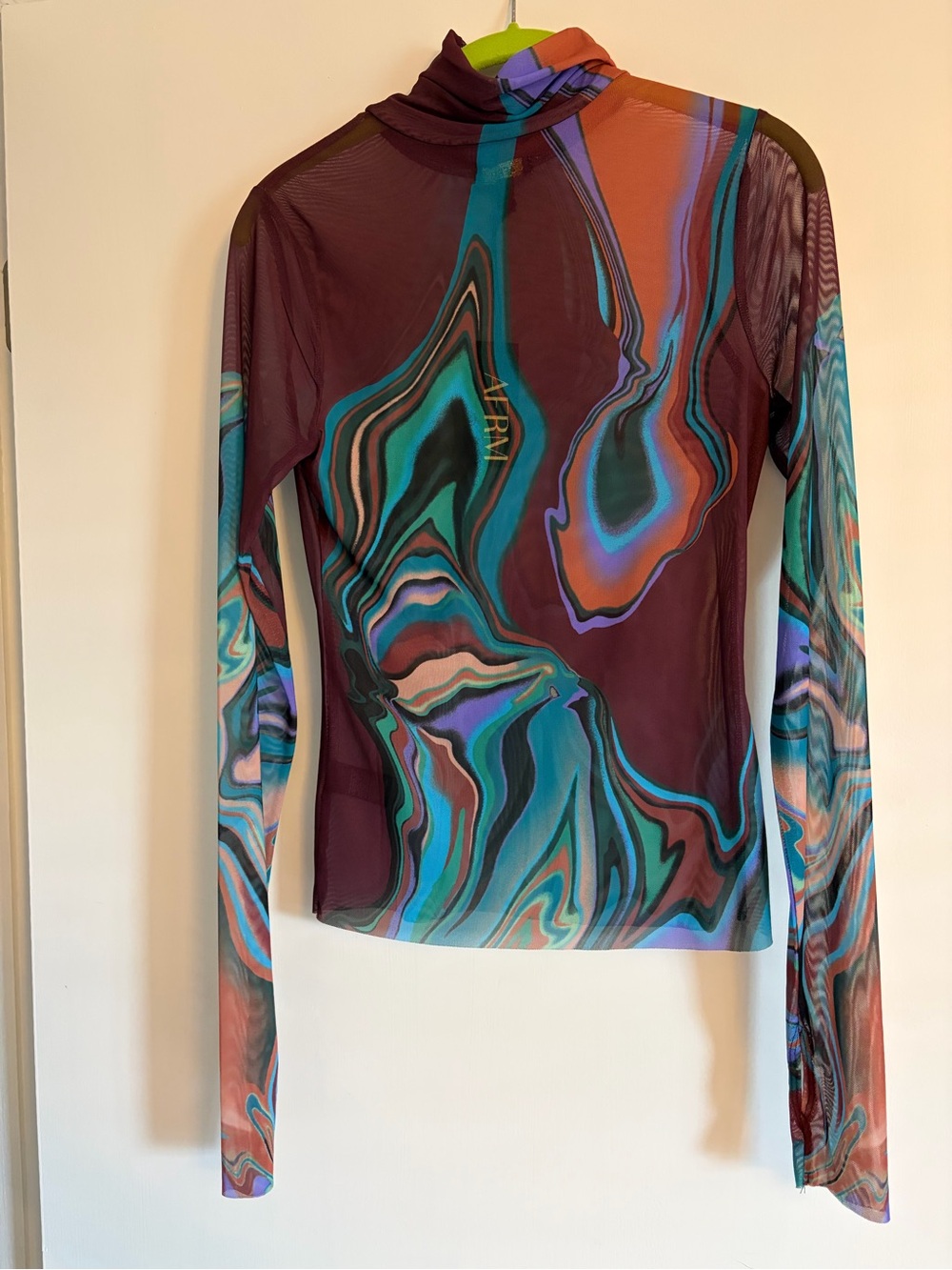 AFRM Multicolor Swirl Sheer Long Sleeve Turtleneck - Teal, Purple, Rust